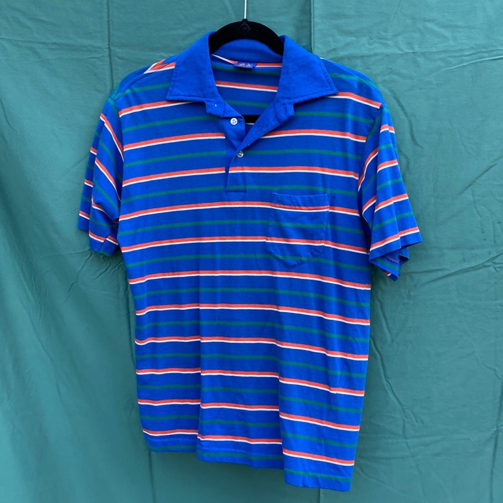 Vintage Pen West by Pendleton blue striped short sleeve polo shirt size L